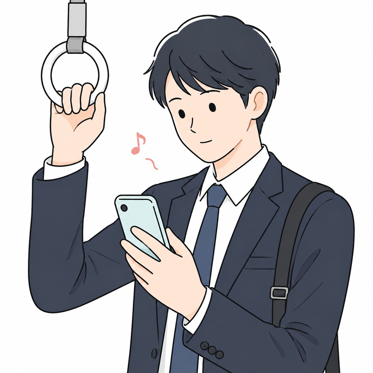 通勤中にスマホで手続きする男性